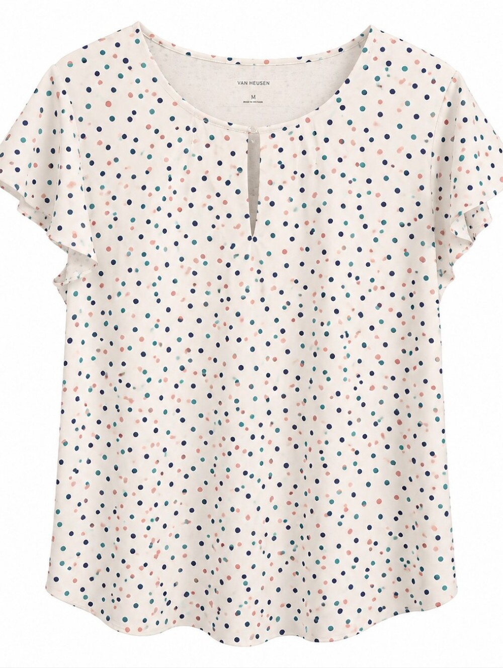 Van Heusen Cream Polka Dot Flutter Sleeve Blouse Sz LG
